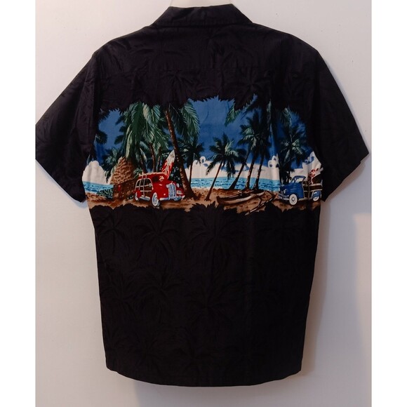 Vintage Hawaiian Reserve Men's Cars Surf Boards Palm Trees Tropic Cotton Shirt S - Picture 3 of 5